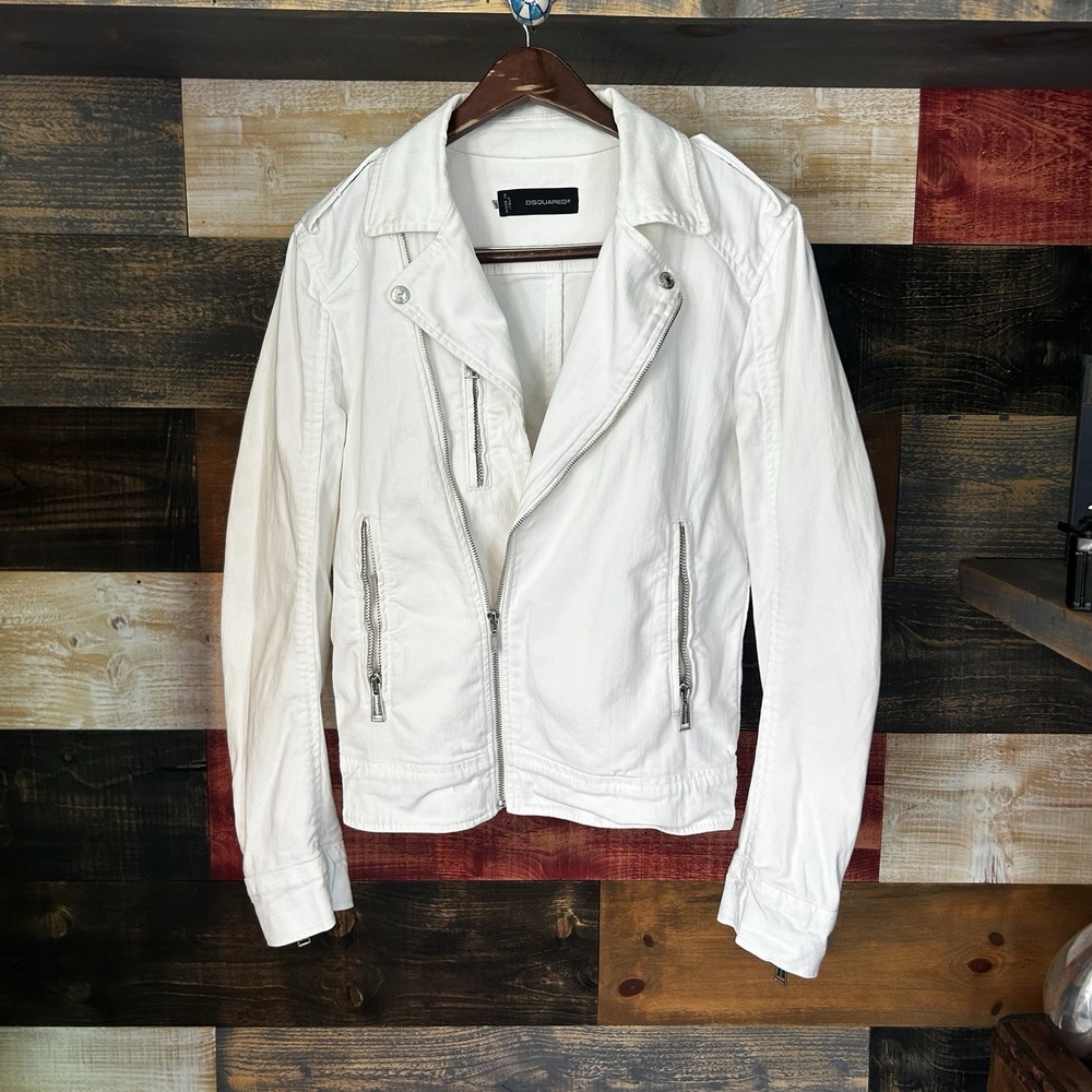 Dsquared2 Men's Biker Jacket Denim Cotton White  Medium 50